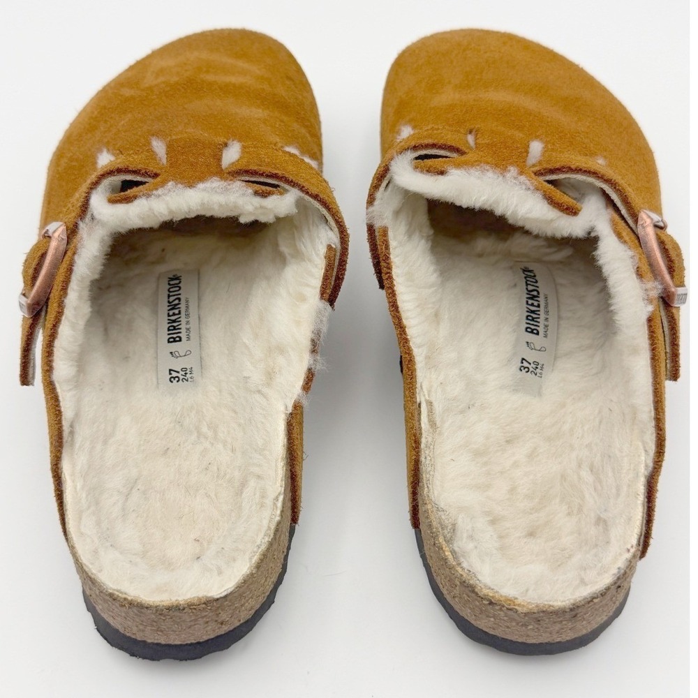 Birkenstock Womens 37 Brown Suede Leather Boston Cozy Shearling Clogs Germany - Picture 5 of 8